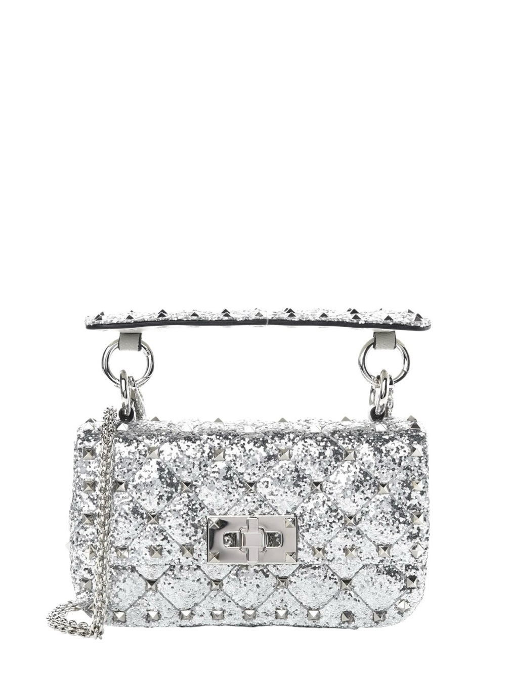 Valentino Garavani Rockstud Glitter Beaded Leather Twist Lock Top Crossbody Bag